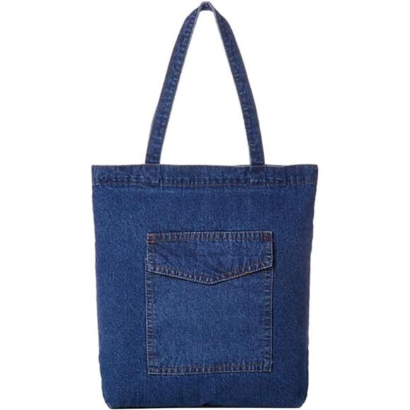 denim Shoulder Bag Large Capacity Zipper Closure Casual Tote- Picture 1 - Picture 1 of 8
